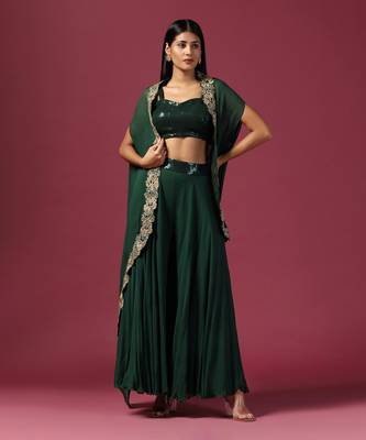 Bottle green georgette emroidery palazzo set 2