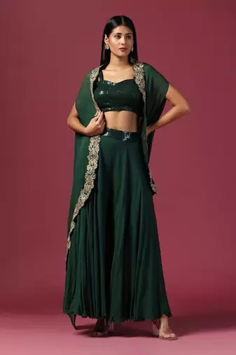 Bottle green georgette emroidery palazzo set