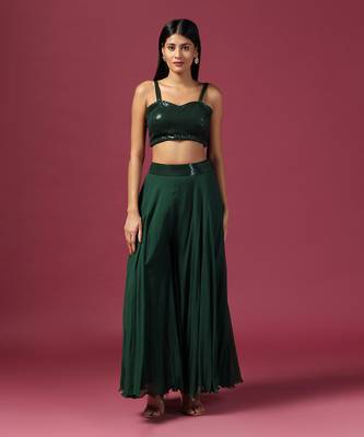 Bottle green georgette emroidery palazzo set 3