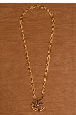 Golden Long necklace with Oval Emerald pendant one gram gold 2