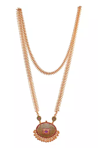 Golden Long necklace with Oval Emerald pendant one gram gold