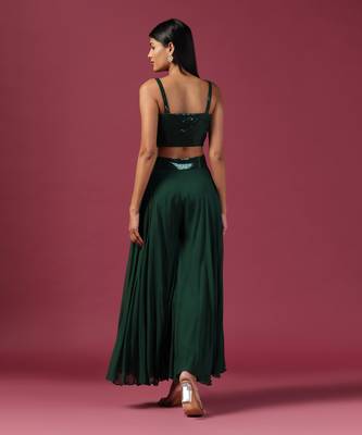 Bottle green georgette emroidery palazzo set 4