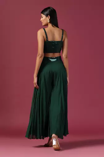 Bottle green georgette emroidery palazzo set