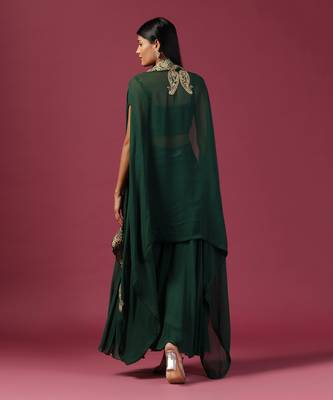 Bottle green georgette emroidery palazzo set 5