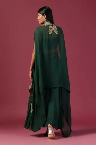 Bottle green georgette emroidery palazzo set