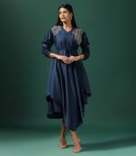 Navy blue silk emroidery kurta set