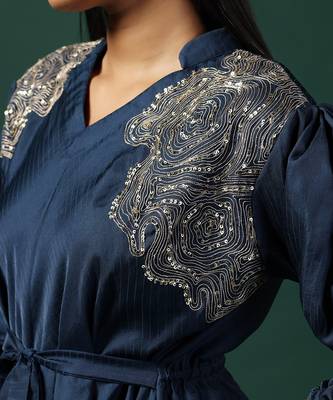 Navy blue silk emroidery kurta set 3