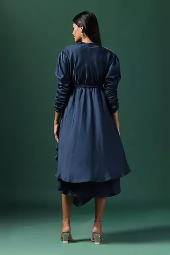 Navy blue silk emroidery kurta set