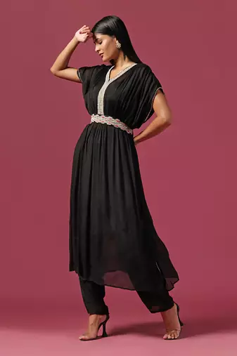 Black kaftan georgette emroidery kaftan set