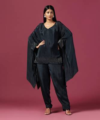 Navy blue crepe emroidery tunic set 1