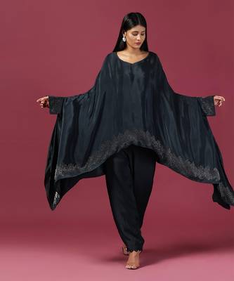 Navy blue crepe emroidery tunic set 2