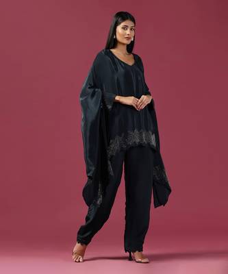 Navy blue crepe emroidery tunic set 3