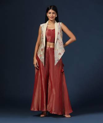 Mahroon satin silk  emroidery kurta set 1