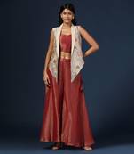 Mahroon satin silk  emroidery kurta set