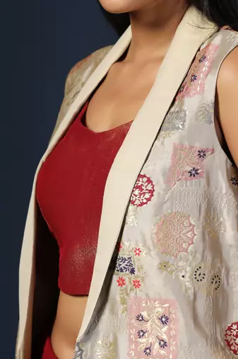 Mahroon satin silk  emroidery kurta set