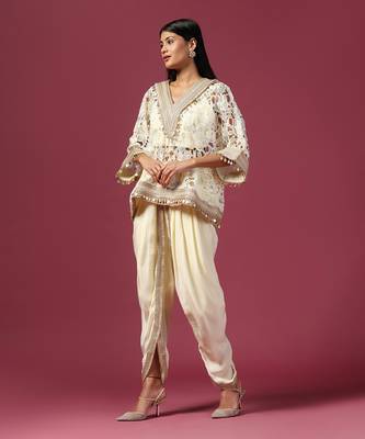 Aqua blue organza emroidery kaftan set 1
