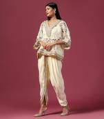 Aqua blue organza emroidery kaftan set