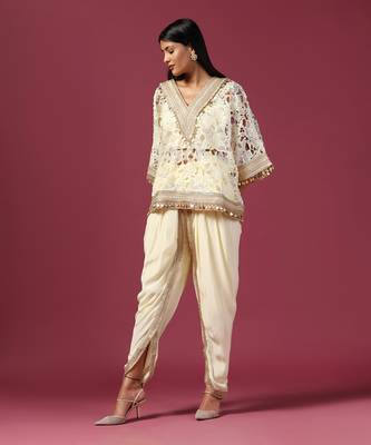 Aqua blue organza emroidery kaftan set 2