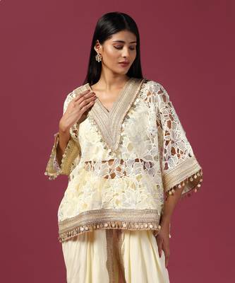 Aqua blue organza emroidery kaftan set 3