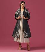 Gold georgette embroidery  sequin dress with cape