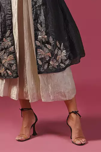 Gold georgette embroidery  sequin dress with cape