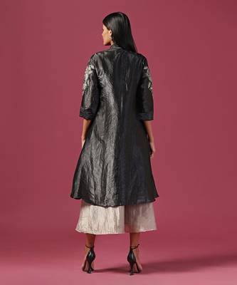 Gold georgette embroidery  sequin dress with cape 5