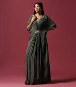 Green chiffon embroidery  draped gown