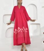 Poppy embroidery shirt dress in fuchsia pink
