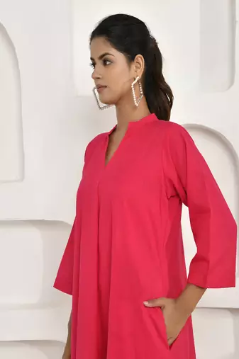 Poppy embroidery shirt dress in fuchsia pink