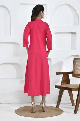 Poppy embroidery shirt dress in fuchsia pink 3