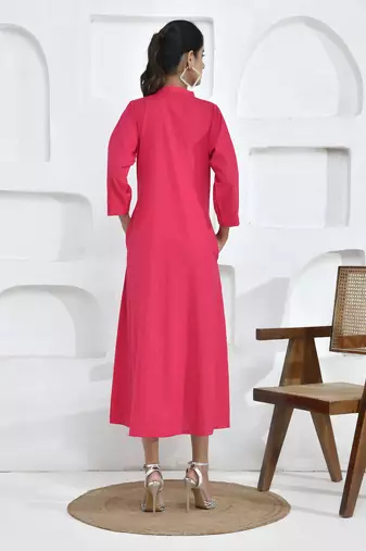 Poppy embroidery shirt dress in fuchsia pink