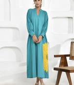 Turquoise sunflower embroidery shirt dress