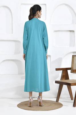 Turquoise sunflower embroidery shirt dress 3