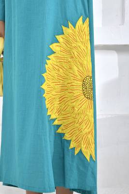 Turquoise sunflower embroidery shirt dress 4