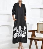 Bold black floral embroidered shirt dress