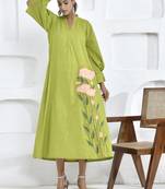 Lime green floral embroidery shirt dress