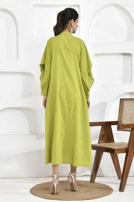 Lime green floral embroidery shirt dress 3