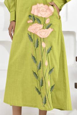 Lime green floral embroidery shirt dress 4