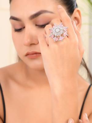 Pink american daimond & silver plated adjustable  ring 1