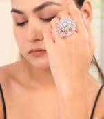 Pink american daimond & silver plated adjustable  ring