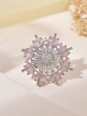 Pink american daimond & silver plated adjustable  ring 2