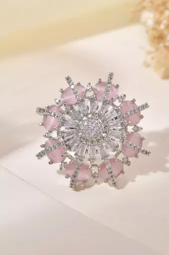 Pink american daimond & silver plated adjustable  ring