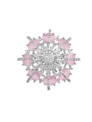 Pink american daimond & silver plated adjustable  ring 3