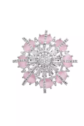 Pink american daimond & silver plated adjustable  ring