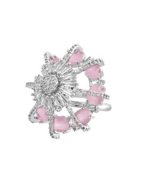 Pink american daimond & silver plated adjustable  ring 4