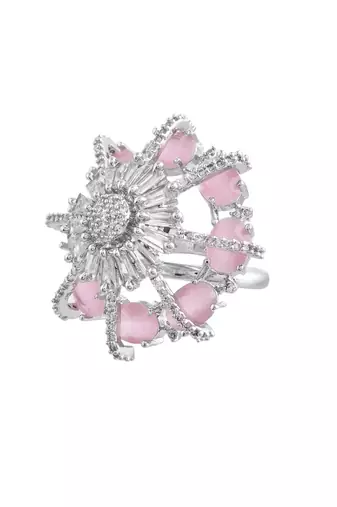 Pink american daimond & silver plated adjustable  ring