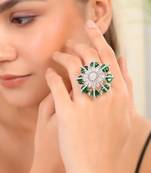 Green american daimond & silver plated adjustable  ring
