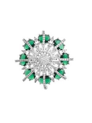Green american daimond & silver plated adjustable  ring 2