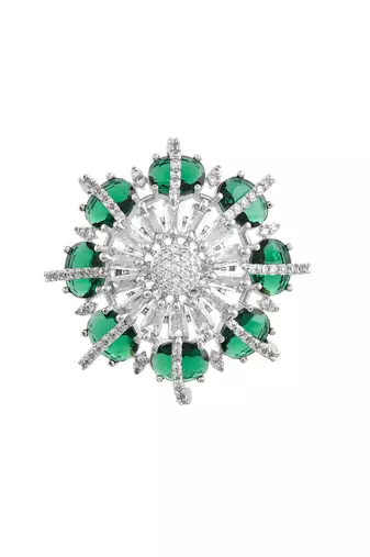Green american daimond & silver plated adjustable  ring