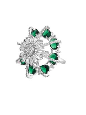 Green american daimond & silver plated adjustable  ring 3